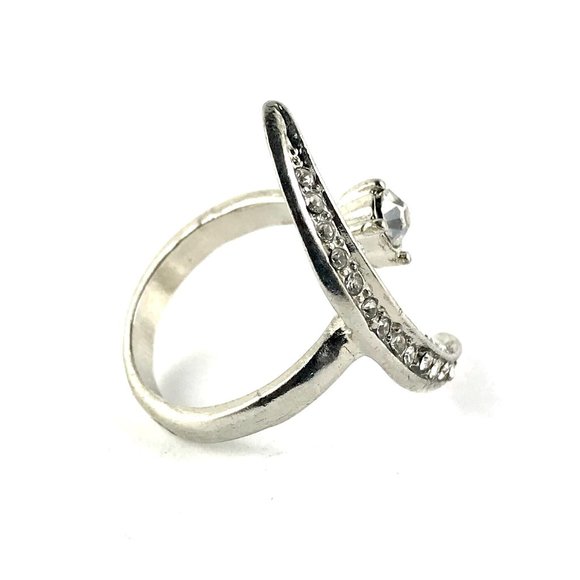 Silver Tone Rhinestone Moon Ring Size 8 - Picture 2 of 4